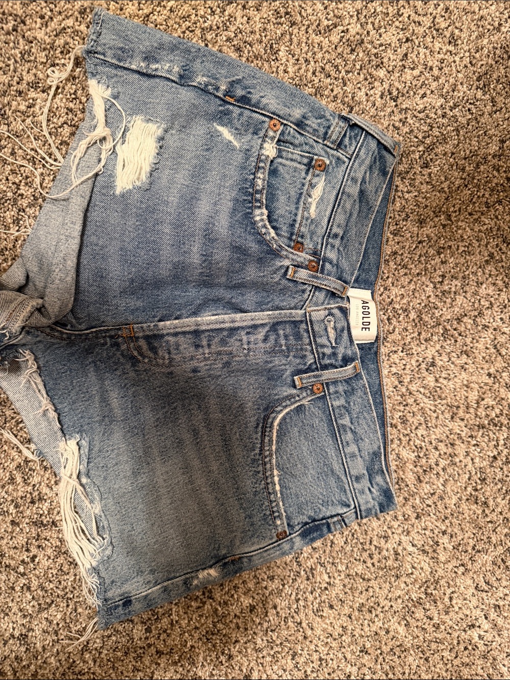 Agolde Light Blue Distressed Denim Cutoff Shorts